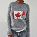 Canadian Flag Bear Pattern Cozy Knit Sweater elevenforest