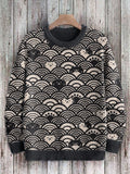 Cats & Waves Japanese Art Print Cozy Knit Sweater elevenforest