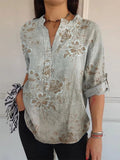 Comstylish Japanese Retro Floral Print Women's Linen Shirt
