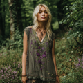 Vintage Purple Floral Embroidered V-neck Vest elevenforest