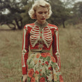 Women's Retro Rose Skull Anatomy Cozy Knitted Sweater Cardigan artswardrobe