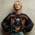 Retro Venezuela Inspired Ethnic Flowers And Birds Cozy Knit Sweater elevenforest