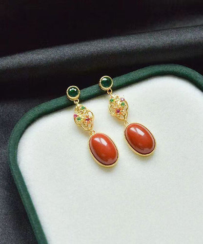 Red Sterling Silver Overgild Zircon Agate Drop Earrings