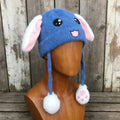 Comstylish Ice Out Parent-child Style With Movable Airbag Pop-up Ears Blue Bunny Hat