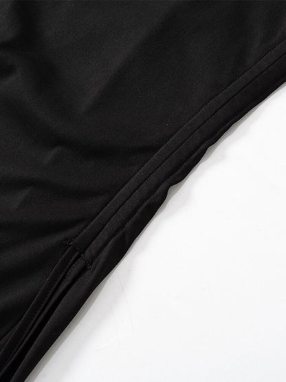 Mall Gothic Drawstring Bodycon Mini Dresses Y2k Punk Black Split Long Sleeve Dress Grunge Basic Partywear