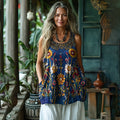 Boho Ethnic Floral Embroidered Linen Sleeveless Tank Top elevenforest