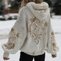 Comstylish Women's White Rose Classic Cable Hooded Sweater
