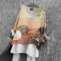 Comstylish Women's Japanese Floral Print V-neck Loose T-shirt