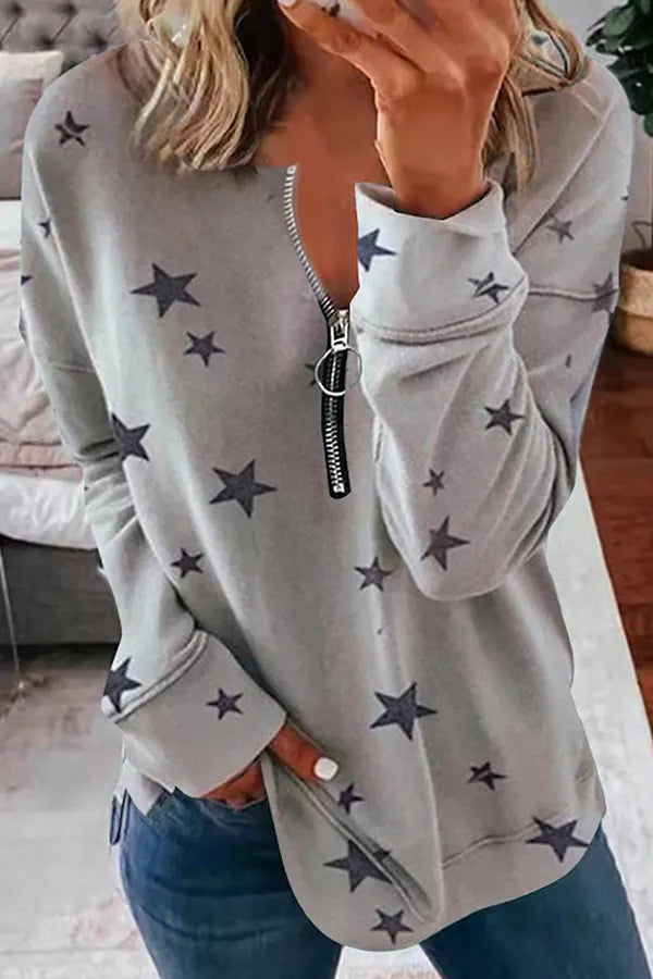 The Stars Patchwork Zipper Collar Hoodies(8 Colors)