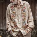 Men's Vintage Boho Floral Embroidered Cozy Linen Shirt elevenforest
