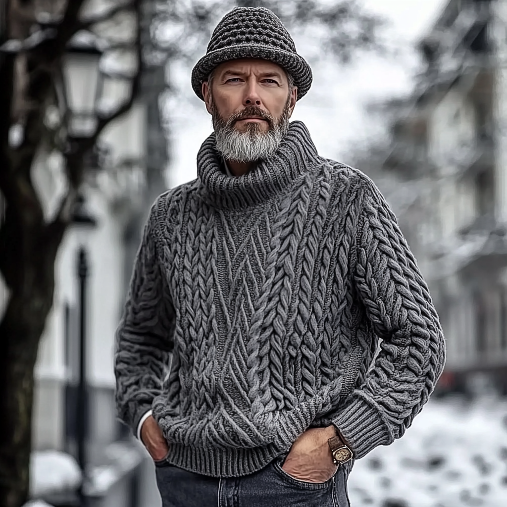 Men's Vingate Irregular Thick Needle Jacquard Turtleneck Sweater elevenforest