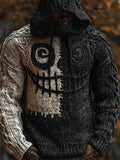 Men's Halloween Spooky Face Contrast Hooded Cozy Chunky Sweater elevenforest