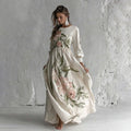 Women's Rose Printed Art V-neck Long Sleeve Maxi Dress elevenforest