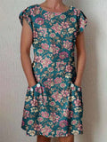 Women's Classic Floral Pattern Cotton and Linen Dress