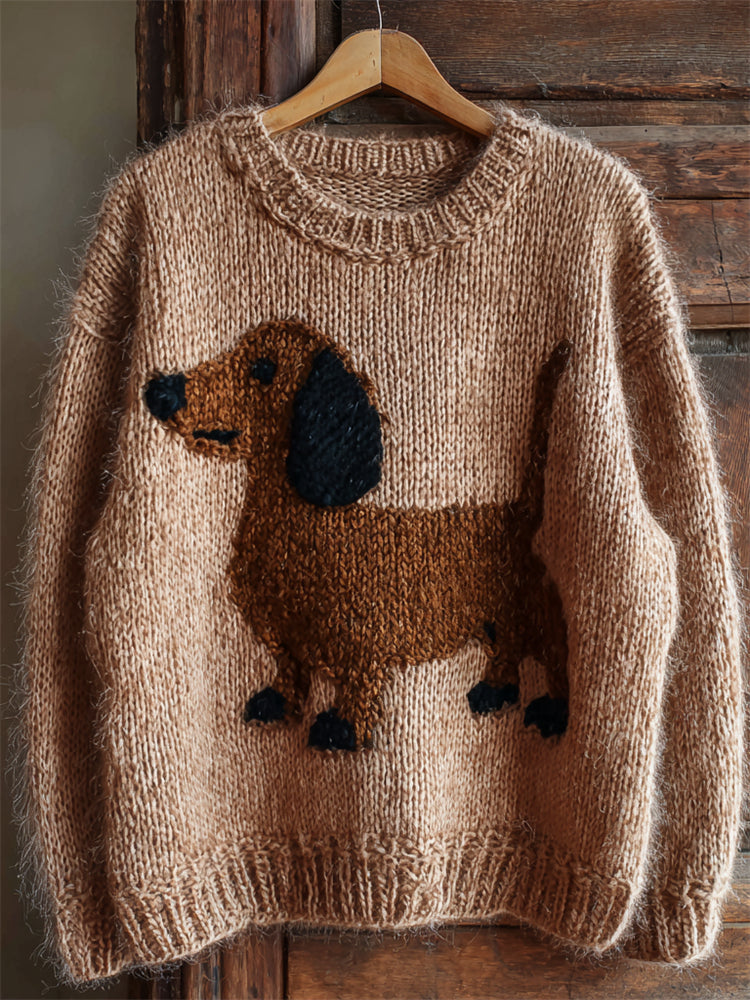 Comstylish Lovely Dachshund Knit Cozy Fuzzy Sweater