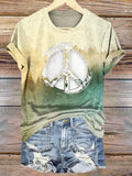 Women's Retro Hippie Peace Sign Print Crew Neck T-shirt