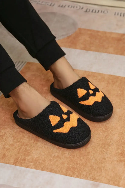 Cozy Black Halloween Pumpkin Plush Slippers