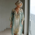 Vintage Marble Texture Collection Retro Bohemia Women Style Gradient Gilded Pattern Linen Dress elevenforest
