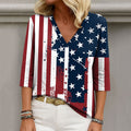 Comstylish Independence Day Flag Print V Neck Loose T-shirt