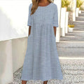Comstylish Stripe Print Crew Neck Short Sleeve Midi Dress