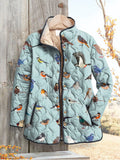 Women's Lovely Birds Art Print Casual Quilted Cardigan
