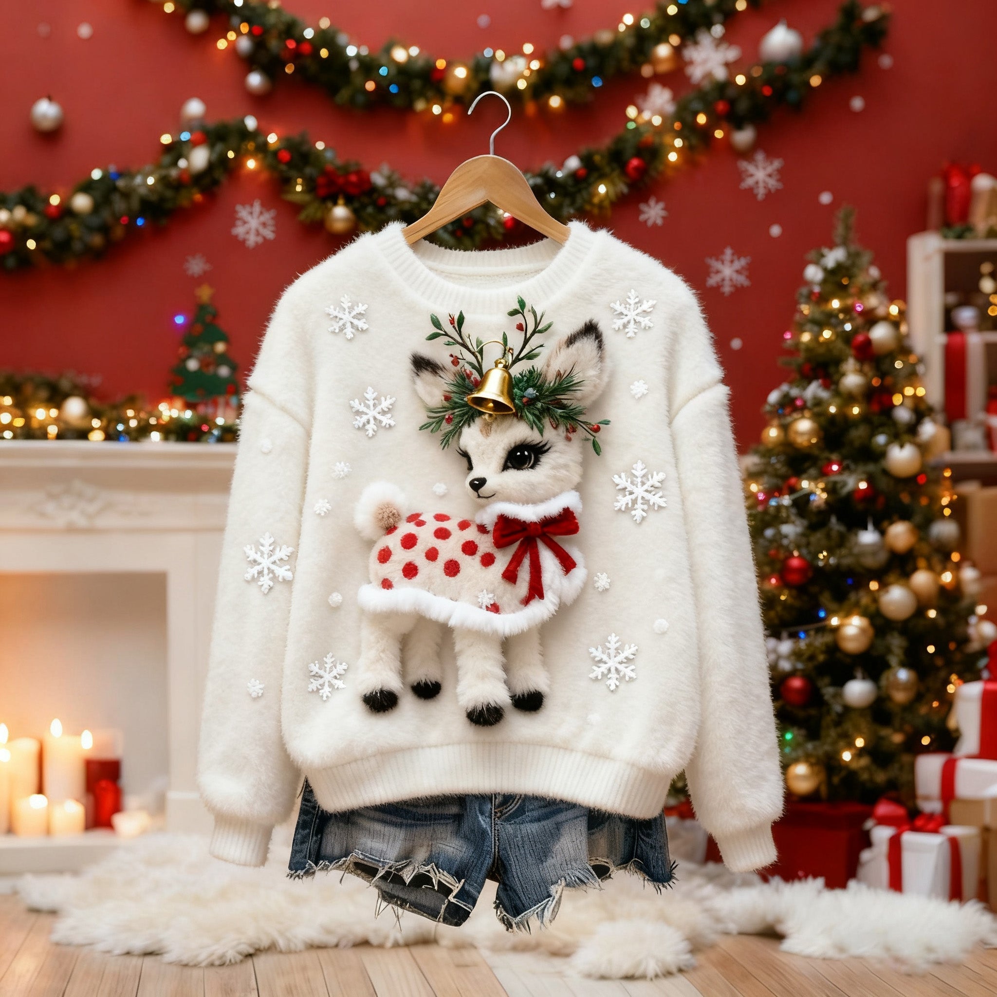 Comstylish Women's Christmas Reindeer Comfortable Plush Sweater