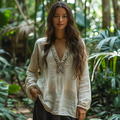 Bohemian Tribal Embroidery Print Cotton And Linen Blend Loose Blouse elevenforest