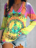 Women's Art Painting Hippie Print V-Neck Long Sleeve