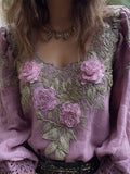 Boho Lavender Roses Fiber Art Comfy Linen Tunic elevenforest