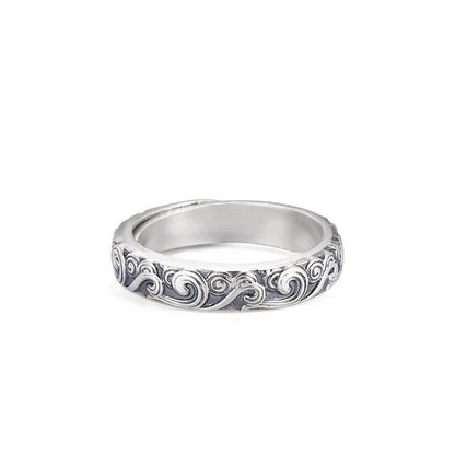 999 Sterling Silver Auspicious Clouds Adjustable Spiritual Ring