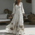 Women's Vintage Rose Embroidery Art V-neck Casual Maxi Dress elevenforest