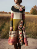 Boho Floral Crochet Colorblock Maxi Sweater Dress