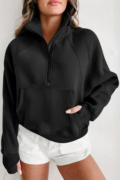 Black Stand Neck Zip Sweatshirt
