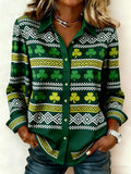 Comstylish Women's Casual St. Patrick's Day Printed Lapel Shirt