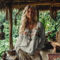 Vintage Bohemian Floral Art Cotton Linen Casual Shirt elevenforest