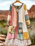 Women's Retro Bohemian Floral Casual V-neck Long Sleeve Dress elevenforest
