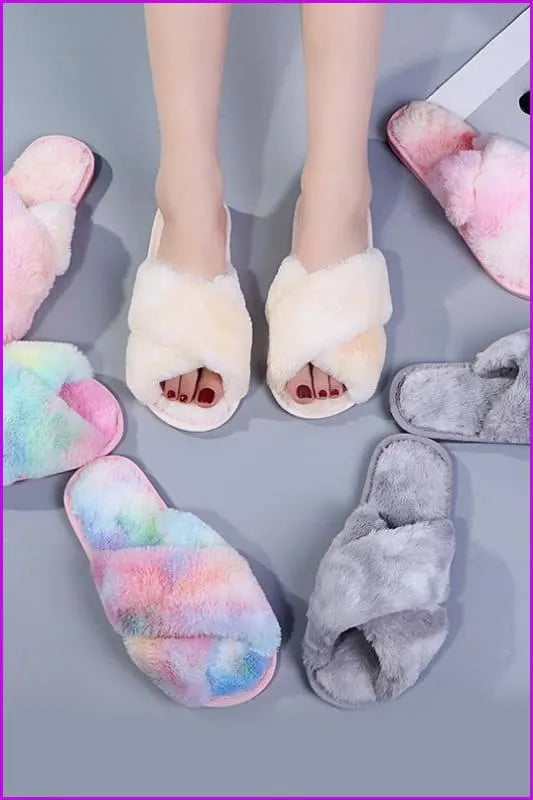 Colorful Cross Fur Slippers Plush Slippers De245