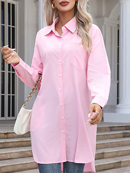 High-low Irregular Clipping Color Split-joint Lapel Blouses
