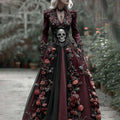 Vintage Skull Skeleton And Red Roses Flowy Maxi Dress elevenforest