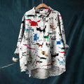 Comstylish Women's Cute Dog Art Print Casual Cotton And Linen Shirt