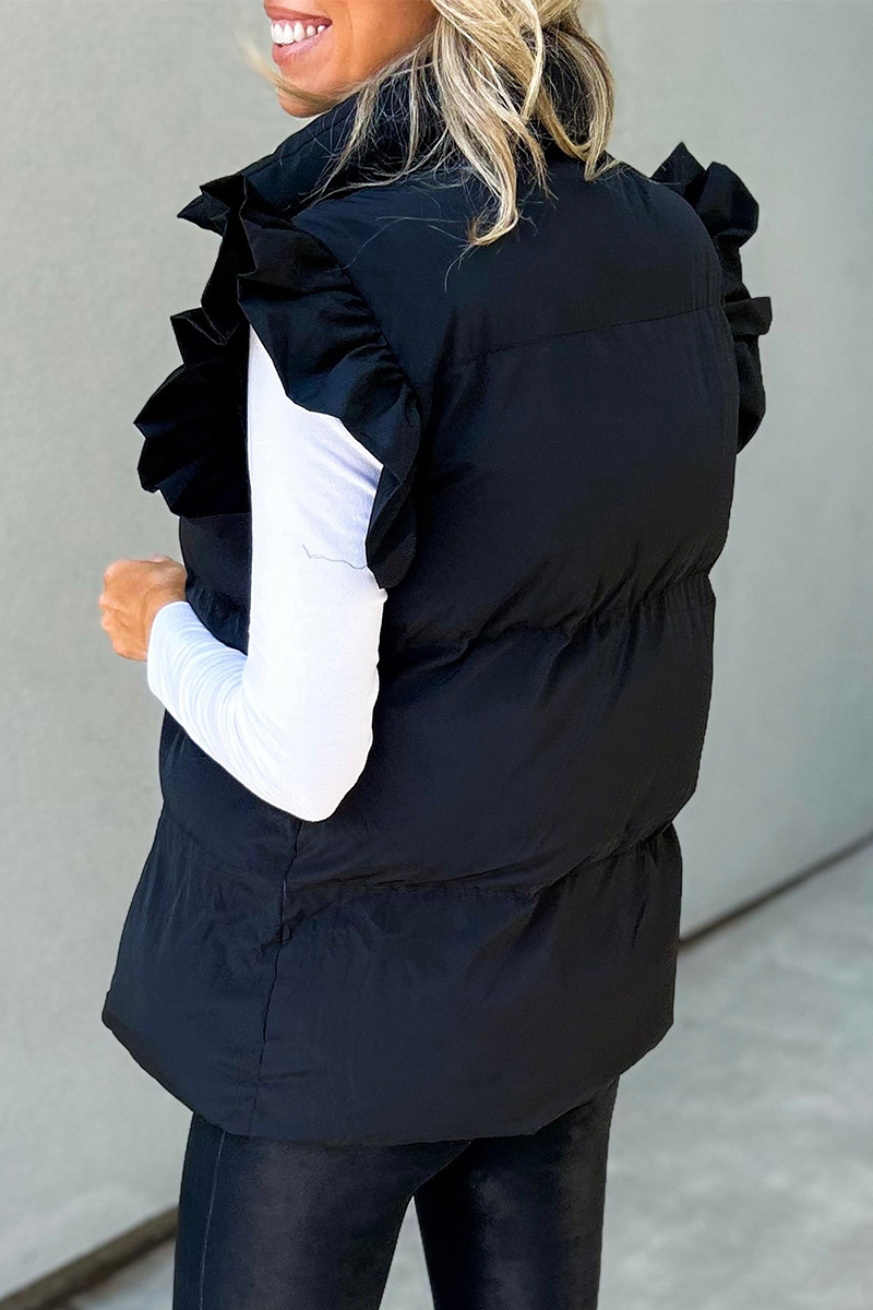 Pocket Buttons Ruffle Mandarin Collar Waistcoats(3 Colors)