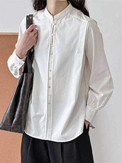 Long Sleeves Loose Buttoned Split-joint Round-neck Blouses&shirts Tops