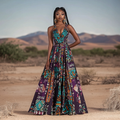 Vintage African Tribal Floral Deep V Women's Dress elevenforest
