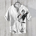 Men's Vintage Cranes Lino Art Linen Blend Shirt elevenforest