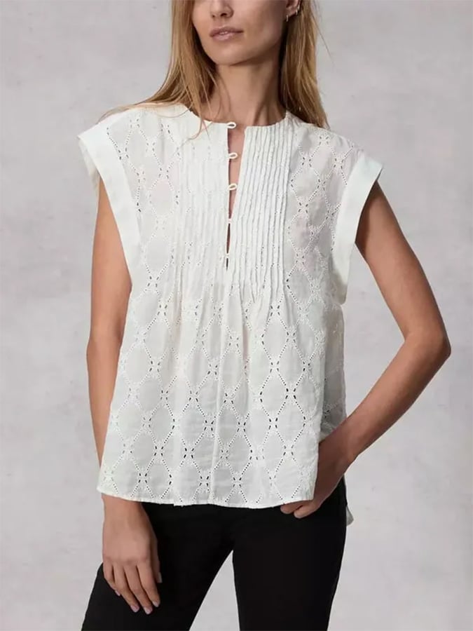 Women's Sleeveless Cotton&Linen Hollow Vest 