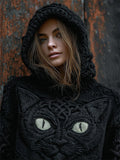 Comstylish Mystical Celtic Black Cat Cozy Knit Hooded Sweater