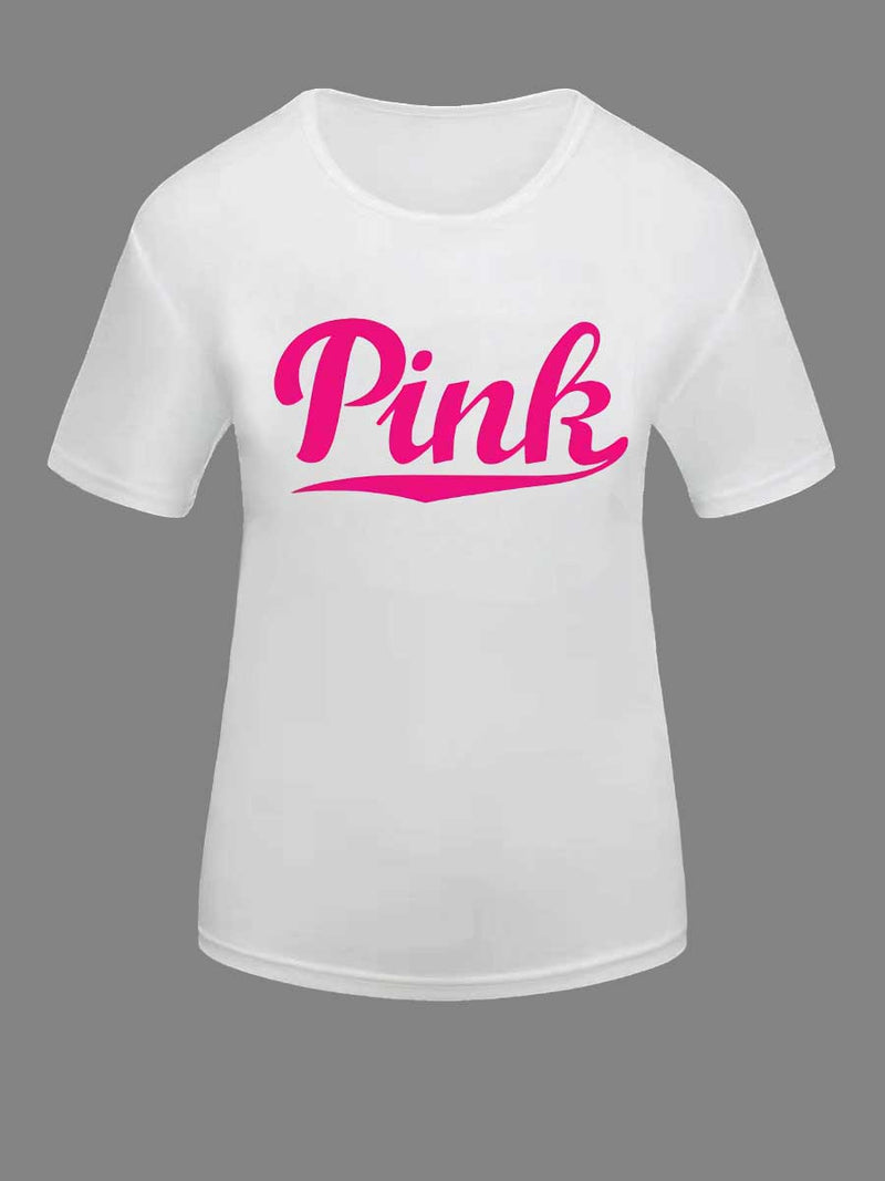 Pink Letter Print T-shirt New in Spring Summer Short Sleeve Round Neck Basic Tee Daily Regular Fit High Street Tops for