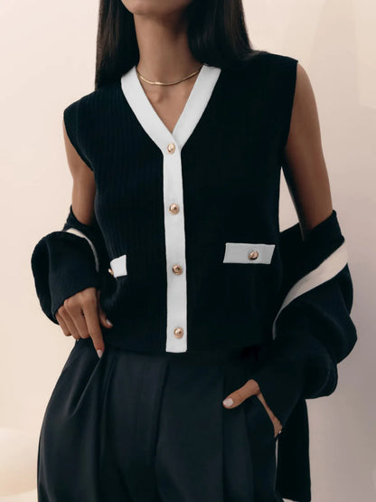 V-neck Button Knitted Vest