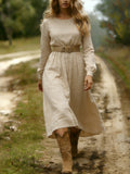 Comstylish Women's Retro Casual Solid Color Dress
