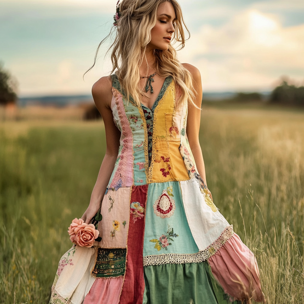 Women's Vintage Bohemian Floral Comfort Sleeveless Dress elevenforest